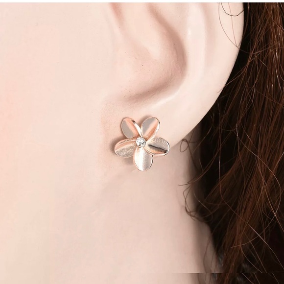Rose Gold Plated Crystal Lovely Flower Earrings - Picture 3 of 4